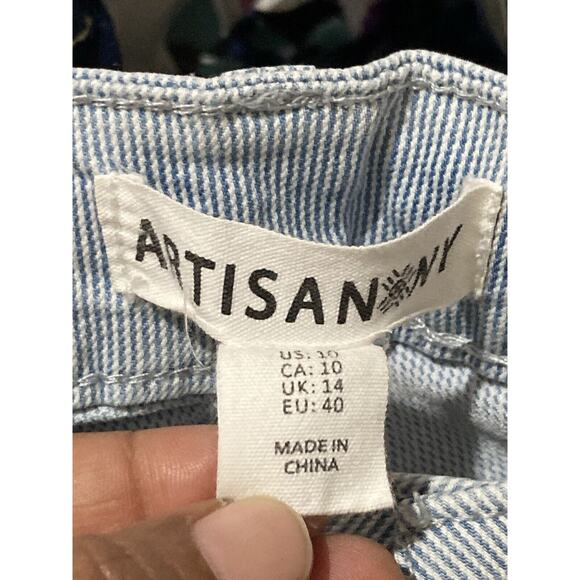 Artisan NY Capri Pants Women Size 10 Blue White Striped Cropped Jeans - Picture 2 of 5